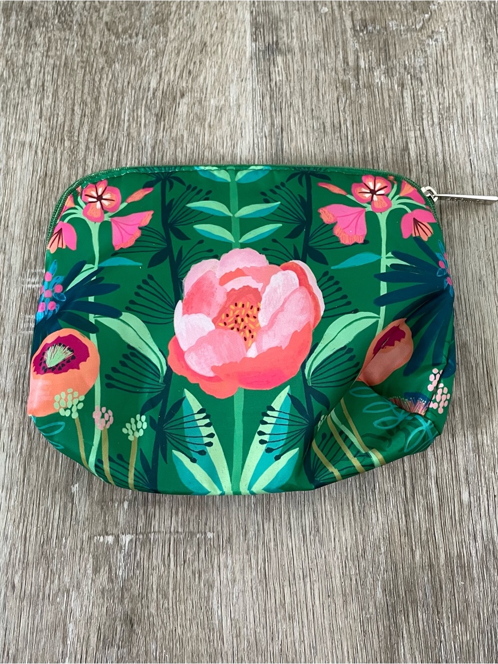 Clinique Floral Makeup Bag Cosmetic Travel Pouch Green Pink Tropical Flower - Picture 2 of 3